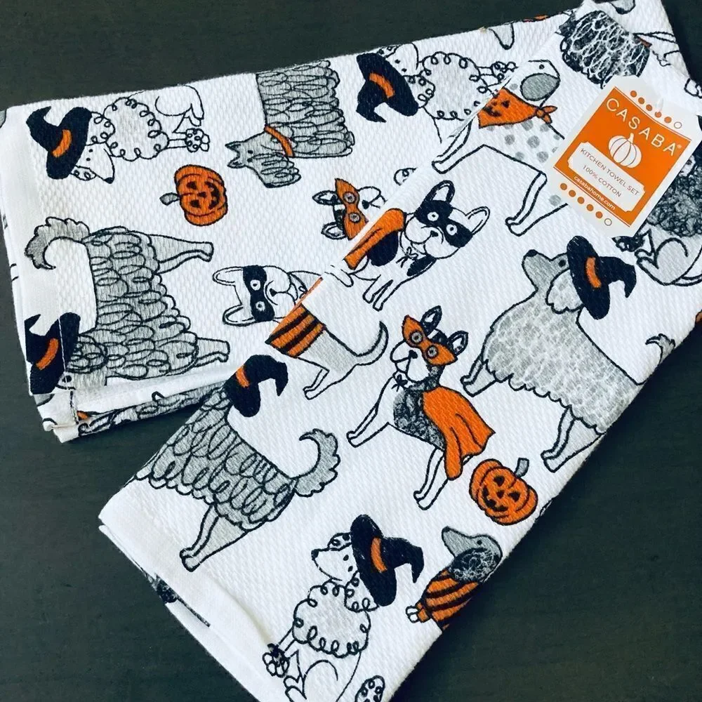 Halloween Costume Dogs Kitchen Dog Print Dish Towels Set